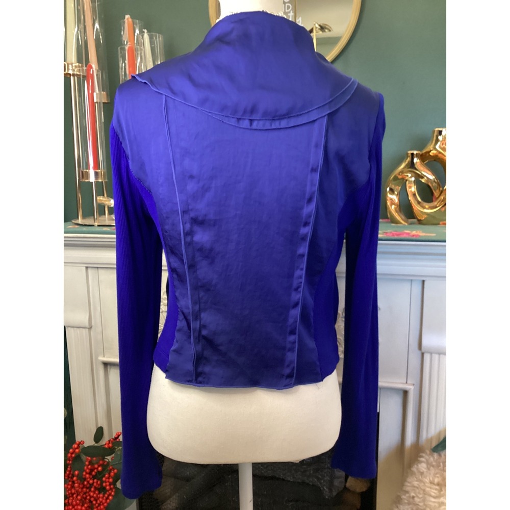 INC‎ International Concepts Jacket Blue Mixed Media Zip Blouse - Picture 4 of 6